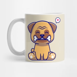 Cute Pug Dog Bite Bone Cartoon Mug